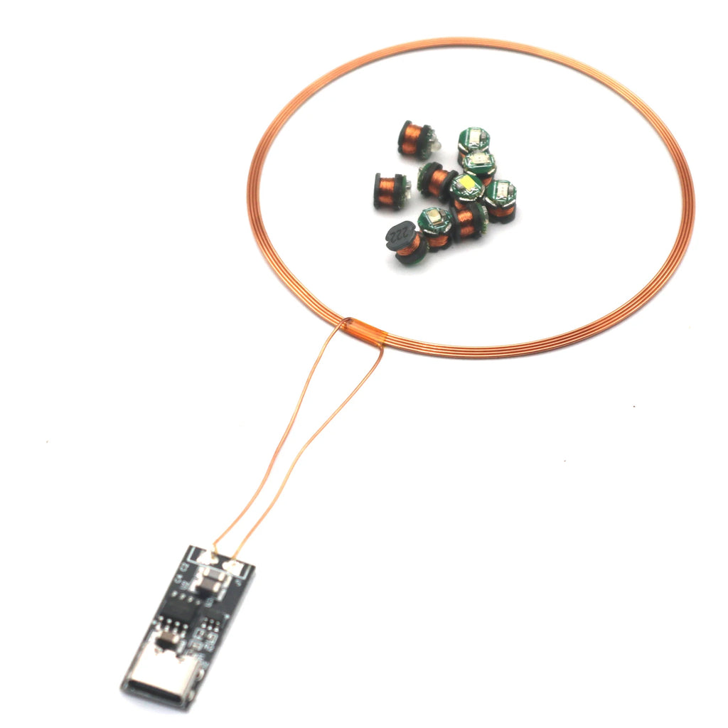 70mm USB Wireless Power Supply Transmitter Coil Charging Module + 10pcs Wireless Led Receiver Lamp Lighting Light Toy Mode