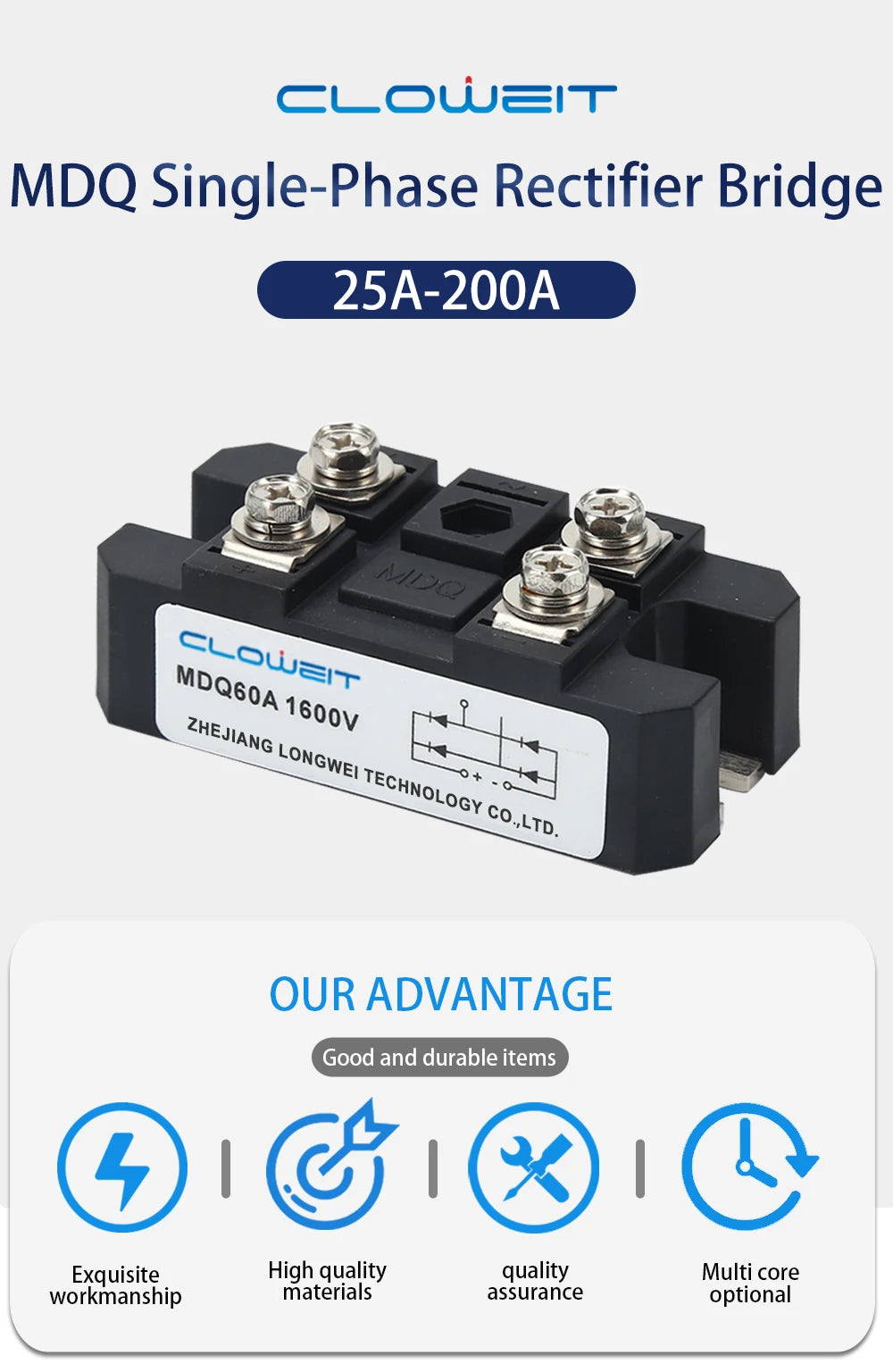 Volt Silicon Single 1 Phase Diode Metal Case Bridge Rectifier MDQ 100A Amp 1600V Single Phase Rectifier Bridge Module