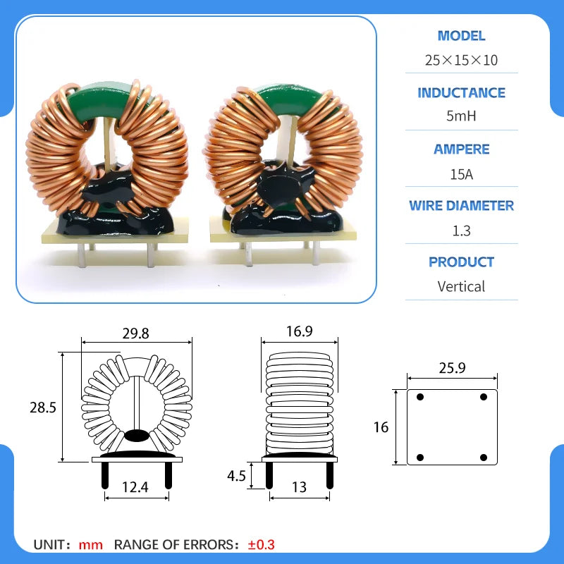 25x15x10 Toroidal Common Mode Inductor Toroidal Choke MnZn Ferrite Power Supply DC Filter Inductor