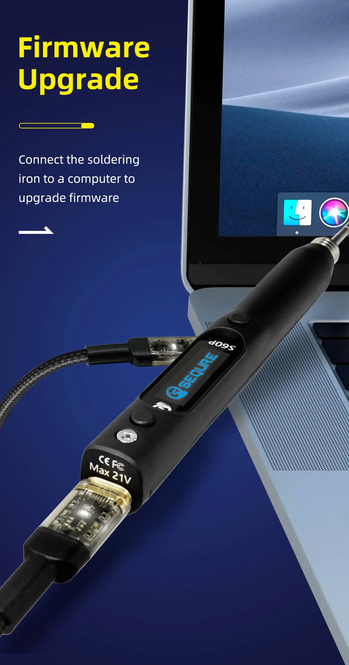 SEQURE S60P 21V Electric Soldering Iron Mobile Phone Repair Tool Support PD|QC|DC|PPS Power Supply Compatible with C210 Tips