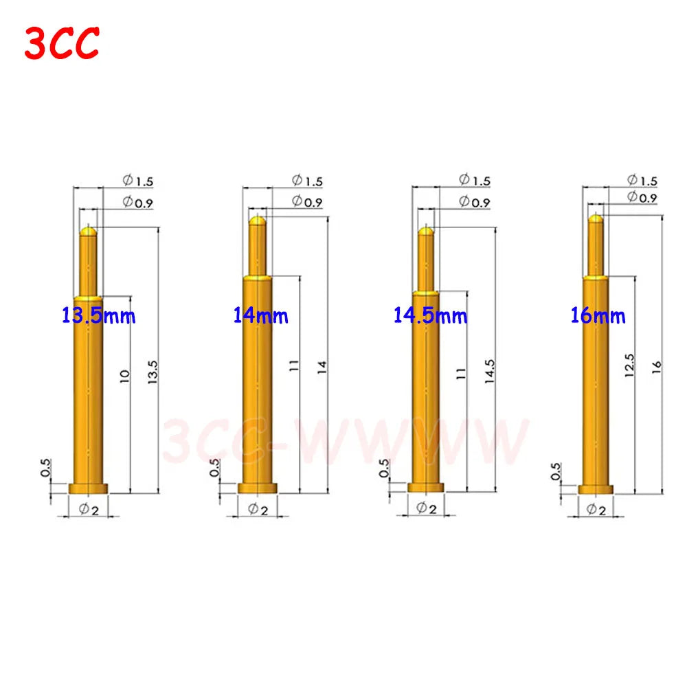 5-100X SMD PCB Pogo Pin Connector Pogopin Battery Spring Loaded Contact Needle H 2 3 4 5 6 7 8.5 9 10 12 13 14 16 MM Test Probe