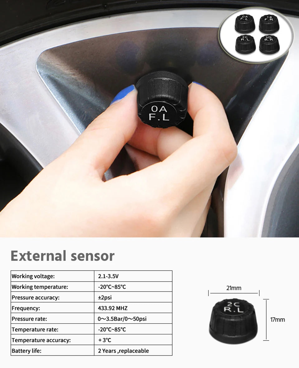 E-ACE K07 TPMS Solar Sensor Intelligence Wireless Tire Pressure Monitoring System Temperature Warning With 4 Sensors