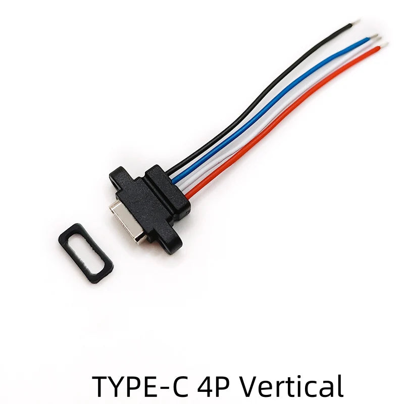 1/5 PCS TYPE-C 4P Waterproof Injection Molding with Data USB Female Seat Extension Cable About 60MM with Fixing Hole