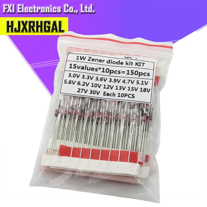 150pcs 1W Zener diode kit DO-41 15values*10pcs 3V-30V component diy kit Steady pressure tube KIT