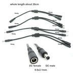 10A 18awg 19V 24V 12V 2 Way DC 1 Male to 2 Male Female Splitter Connector Power Supply Adapter Extension Cable 5.5x2.1mm Plug M