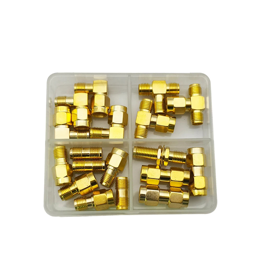 18Pcs/Box SMA Connector Kit Gold-plated Brass SMA & RP-SMA Male Female Straight Right Angle RF Coaxial Adapter Coaxial Adapter