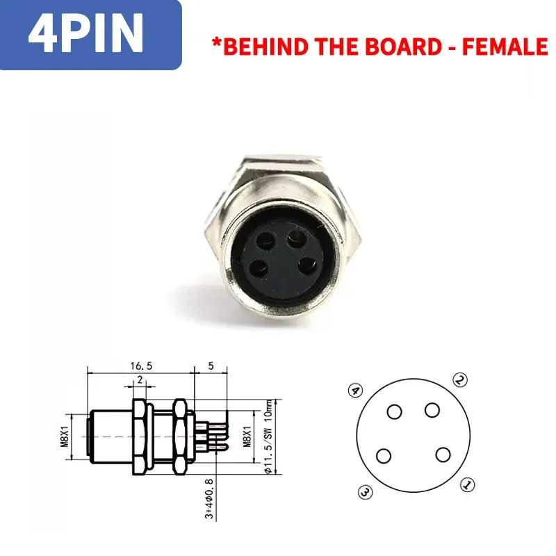 M8 A-Coded Sensor Connector – Panel Back Mount Waterproof Flange Socket & Plug, 3/4/5 Pin Male & Female Threaded Coupling