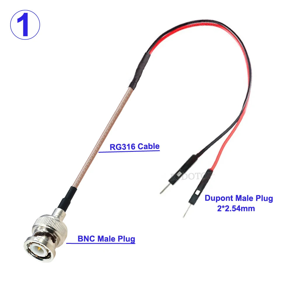 1PCS RG-316 BNC to DuPont Cable Q9 BNC Male / Female to 2 DuPont 2.54mm Male Plug Test Line RG316 Extension Jumper 10CM-20M
