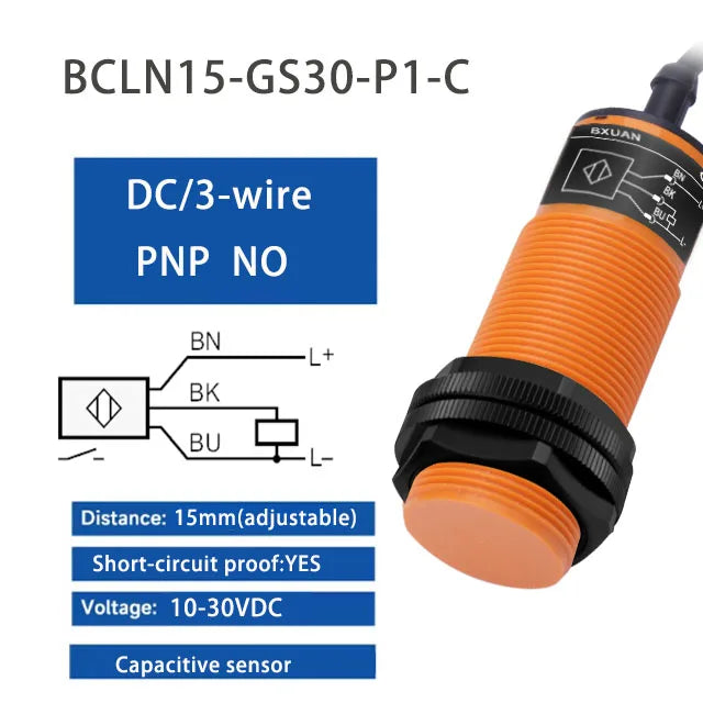M30 Capacitive Proximity Switch Sensor 1-25mm Detection Distance DC 3-Wire Material/Liquid Level Detection NO/NC 2-Wire 220V