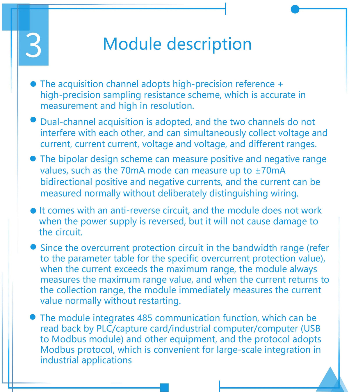 Voltage Current Analog Input Data Acquisition Module, 0-100V 4-20mA to RS485 Modbus RTU, High Precision Isolated ADC DIY Board