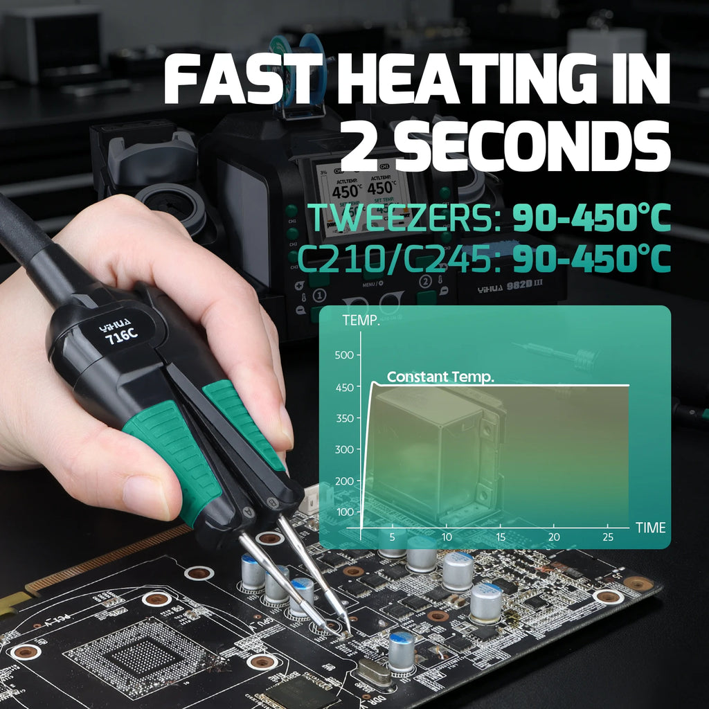 YIHUA 982D-III Precision Tweezers Soldering Iron C210 Station for SMT SMD Micro Component Rework Station with Auto Calibration