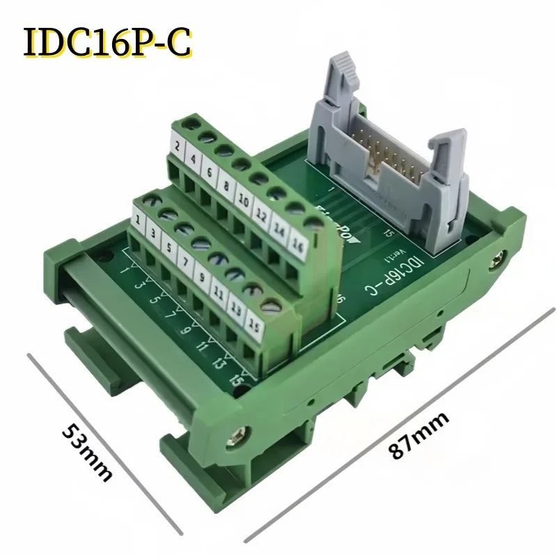 IDC16 IDC 16 Pin Male Connector to 16P Terminal Block Breakout Board Adapter PLC Relay Terminals DIN Rail Mounting