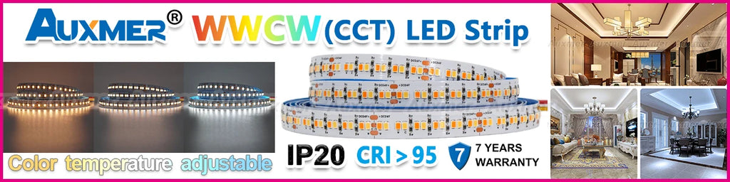 Auxmer Low Power 2835 LED Strip,Mono Color,120LEDs/m 240LEDs/m,CRI＞95/90,3SDCM,Super Bright Flex LED DC12/24V,5m/reel,IP20