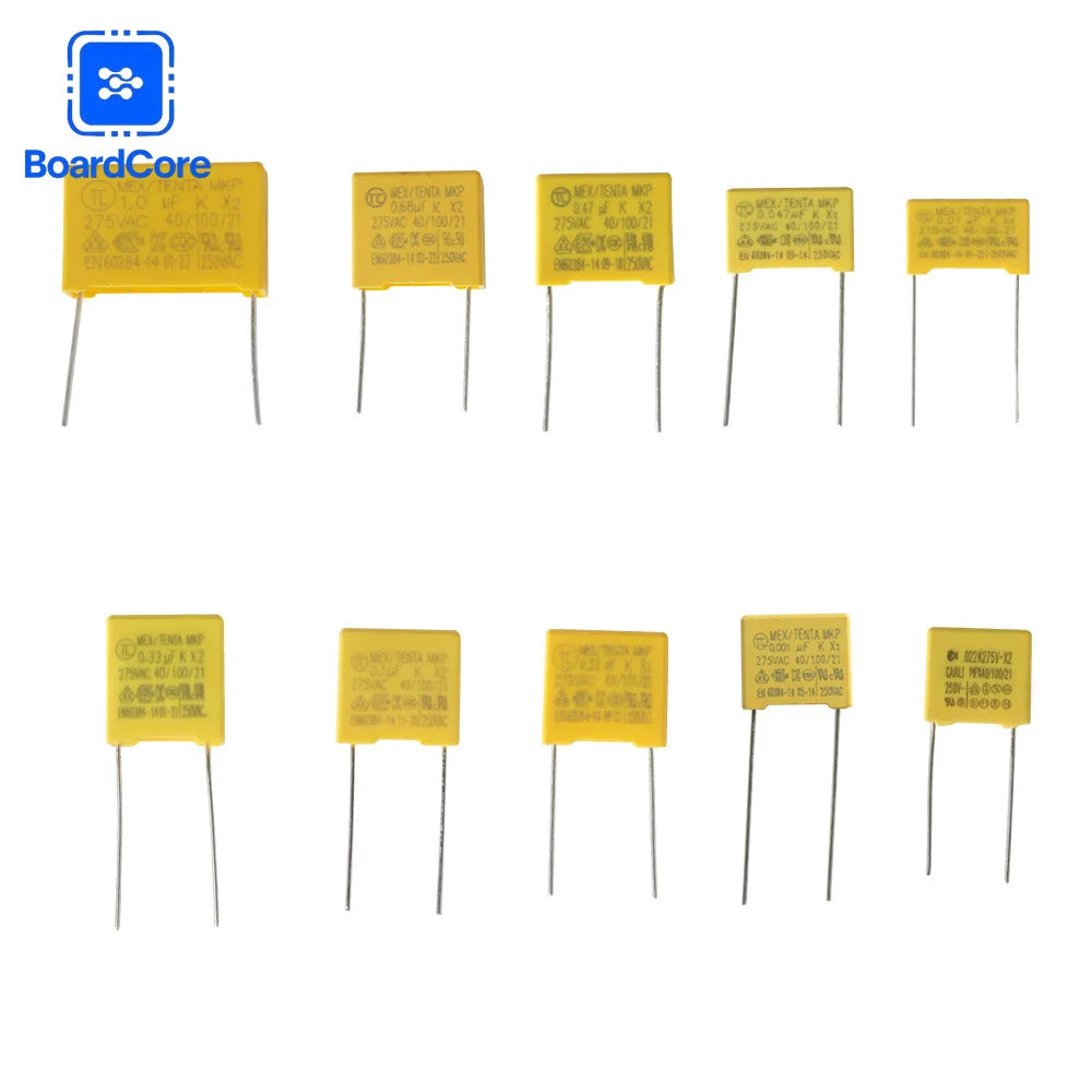 ×2 Safety Capacitor Kit 275VACPolyester Film 0.047μF-1μF Assortment for DIY Electronics EMI Filter Repair Hobby 50PCS