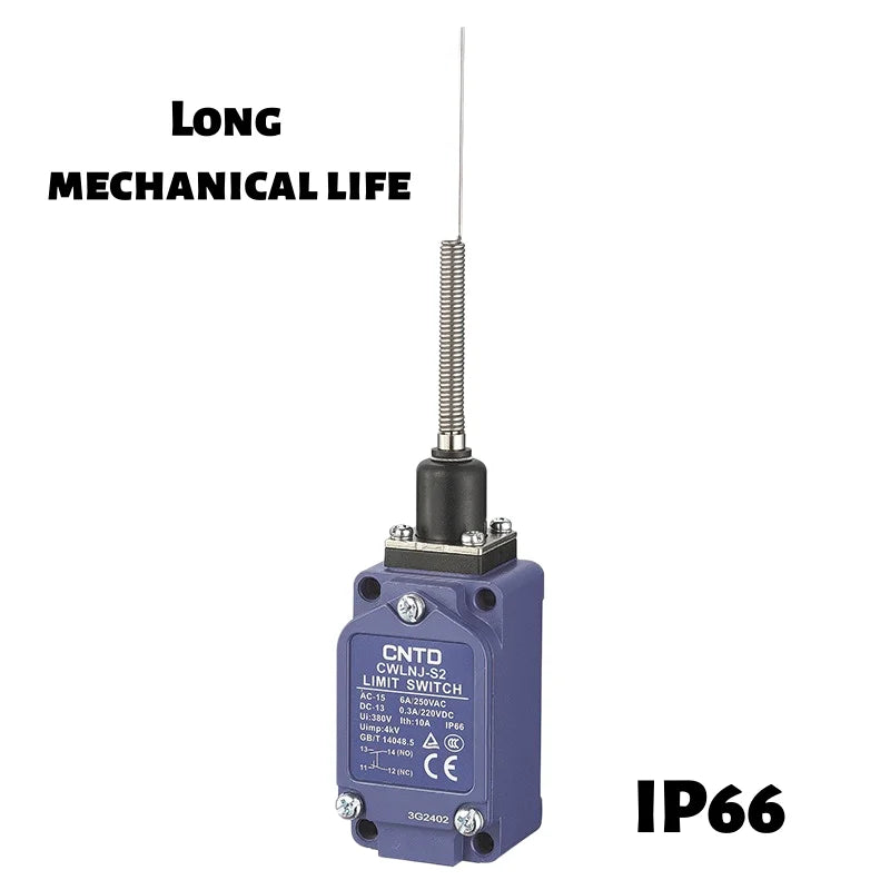 Limit Switch, CNTD CWLNJ‑S2 aluminum alloy housing 1NO1NC contact, 10A 250VAC IP65 flexible spring rod, position sensor for mach