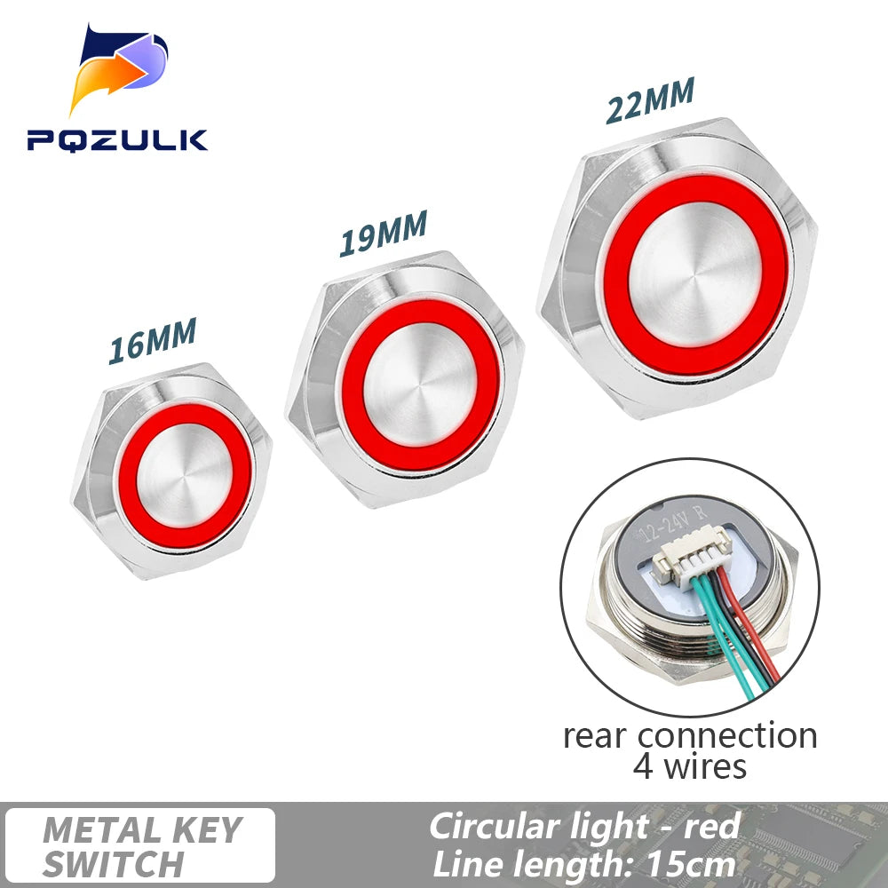 Ultra Short Push Button Switch Waterproof 16/19/22mm 12V 24V led light Momentary Self-reset Wiring Buttons without fixation