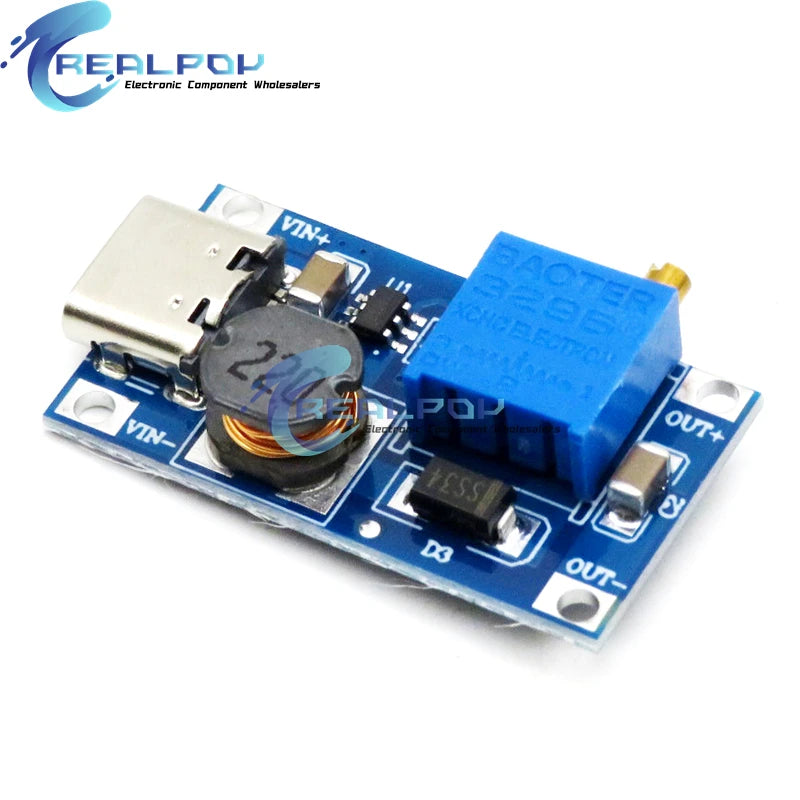 MT3608 DC-DC Adjustable Boost Module 2A Boost Plate Step Up Module TYPE-C / MICRO USB 2V-24V to 5V 9V 12V 28V TP4056 5V 1A 18650