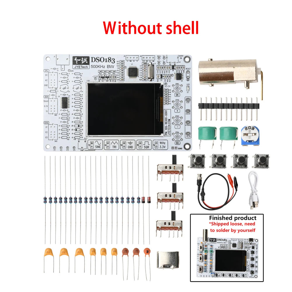 DSO183 Microcontroller Kit DIY Mini LCD Digital Oscilloscope Kit Electronic Welding Training Production Parts 0-500KHz Type C
