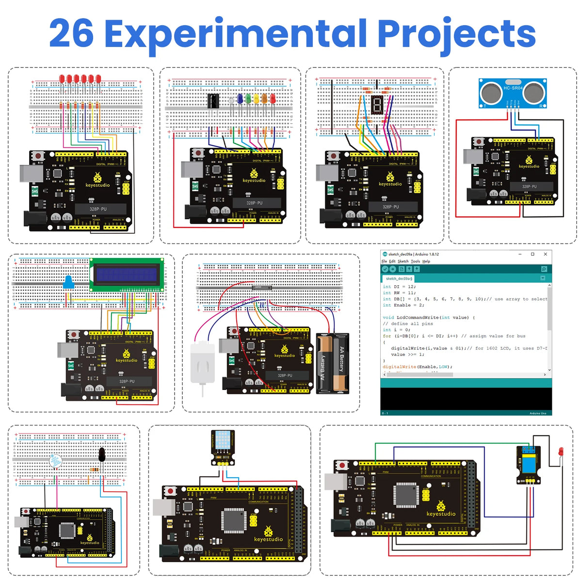 Keyestudio Basic Programmable Starter Kit For Arduino UNO R3 Projects&Mega 2560 R3 STEM Education Starter Kit DIY Electronic Kit