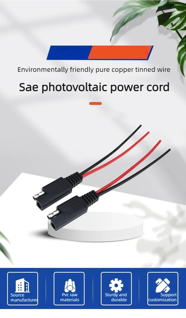 5PCS SAE Single-ended Cable Power Extension Connector Plug Cable Solar Panel Battery Adapter Quick Connect