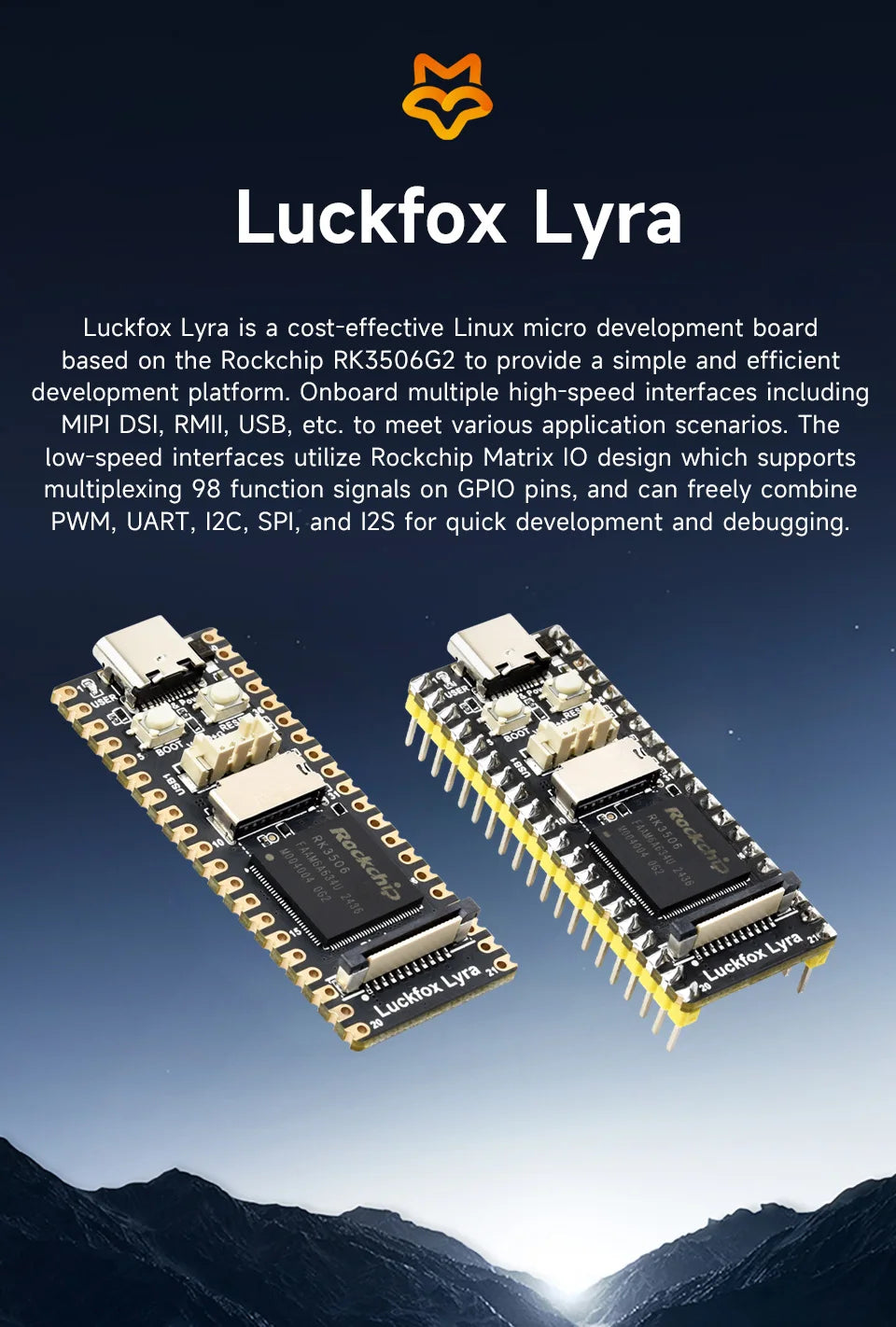 Luckfox Lyra RK3506G2 Linux Micro Development Board Integrates Tripe-core ARM Cortex-A7 and ARM Cortex-M0 Processors,128MB DDR3L