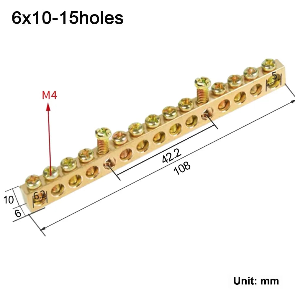 Grounding Bars Copper Wire Connector Multi-specification With Hole Screw Brass Connection Row Zero Ground Terminal Electrical