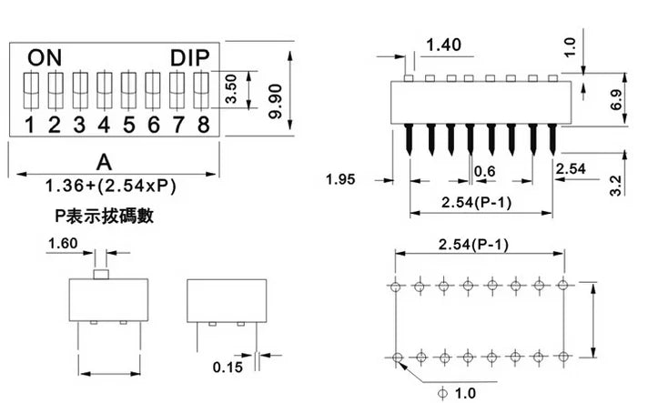 5PCS Slide Type Dip Switch Double Row Toggle Switches Module 2.54mm 1P2P3P4P5P6P7P8P9P10P-12PIN Position For Circuit Breadboards