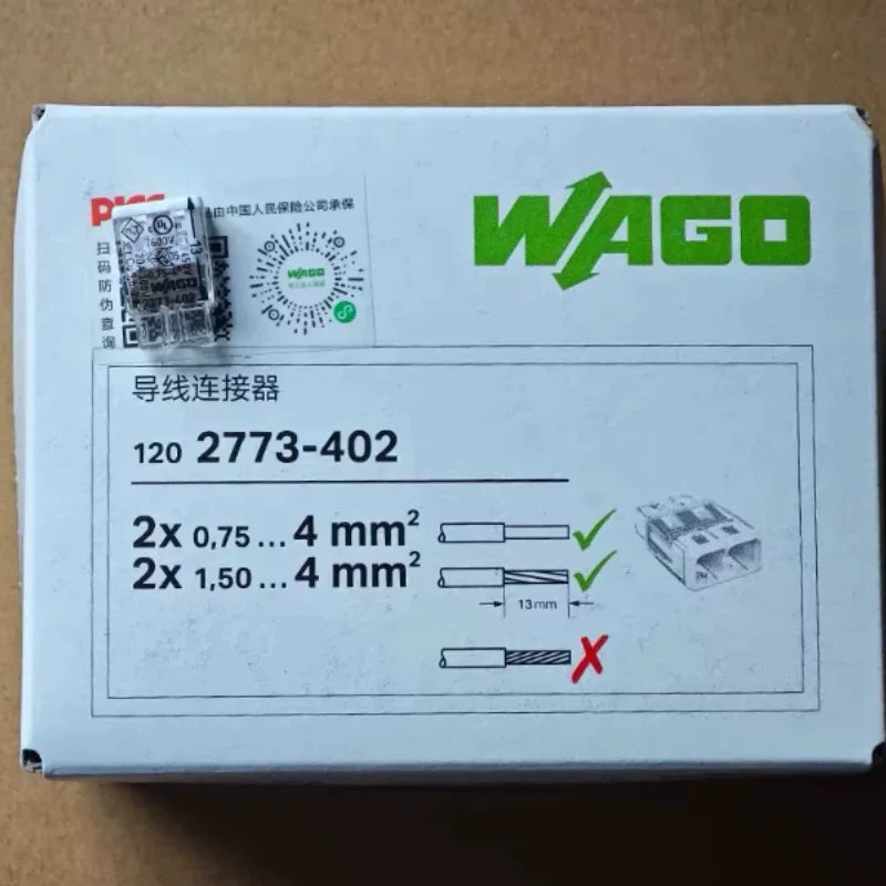 Original WAGO 2773‑402‑403‑404‑405‑406‑408 PUSH‑WIRE Splicing Connector 0.5‑4mm² 32A 450V Transparent Push‑in Wire Terminal Bloc
