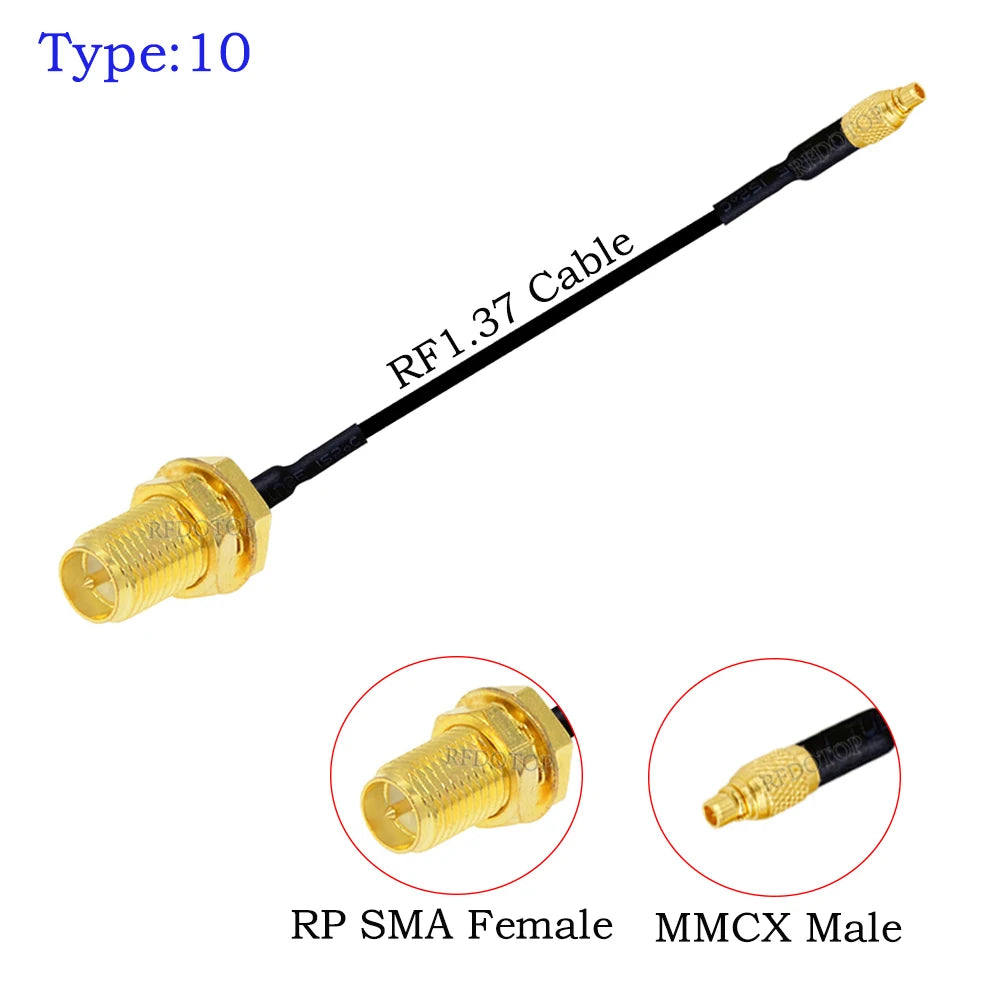 1Pcs RF1.37 Cable SMA Male/Female to MMCX Male 90 Degree Connector 50ohm SMA to MMCX RF Coaxial Extension Jumper OD=1.37 Cable