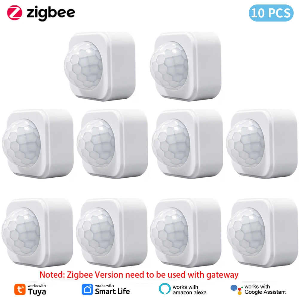 1- 10PCS Tuya Zigbee PIR Motion Sensor Detector Security Smart Life Tuya Zigbee Movement PIR Detector Needs Zigbee Gateway/Hub