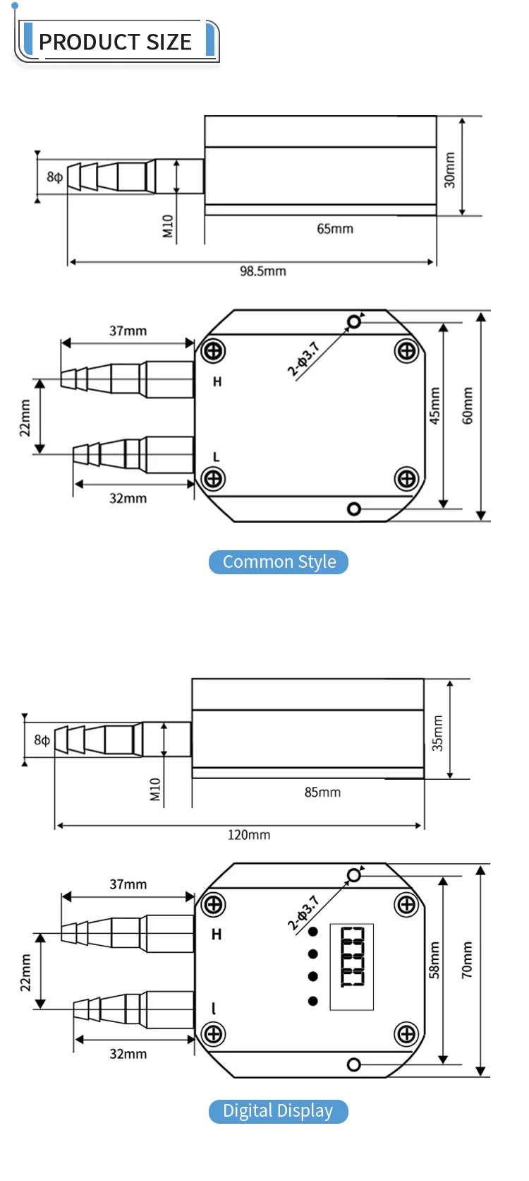 Differential Pressure Transmitter 4-20MA 0-10V 0-5V RS485 Differential Pressure Sensor 0-50pa 0-100pa Wind Air Pressure Sensor