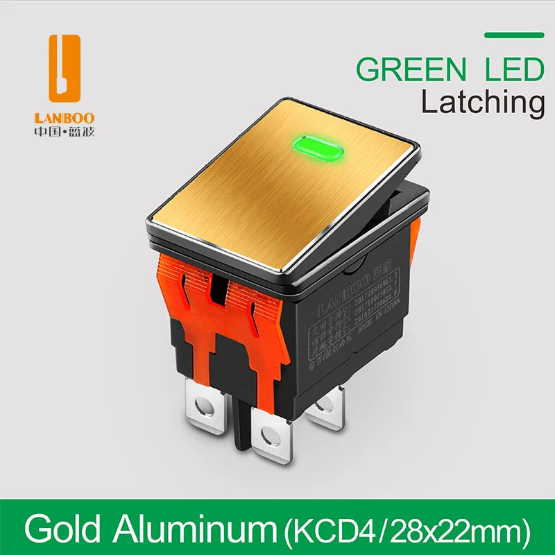 LANBOO High-End Quality Latching  Rocker Switch 20A 16Amp Current Push Button 2no2nc with LED 3-8V/9-24V/220V