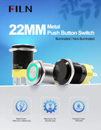 FILN 22mm 20A Stainless Steel Push Button Switch Waterproof IP66 High Current 12V/24V/110V/220V Auto Marine Industrial Control