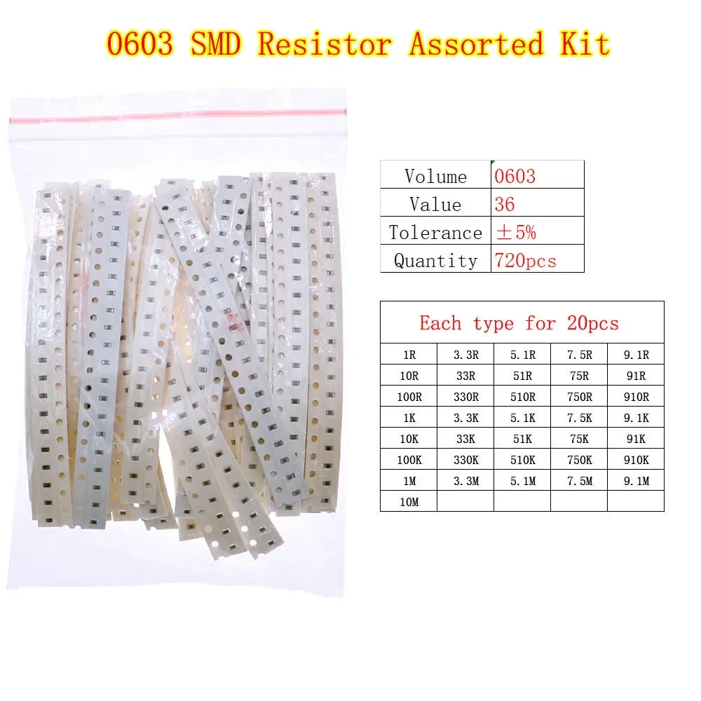 0402 0603 0805 1206 2512 0ohm-10Mohm SMD Chip Fixed Resistor Assortment Kit Electronic components sample pack