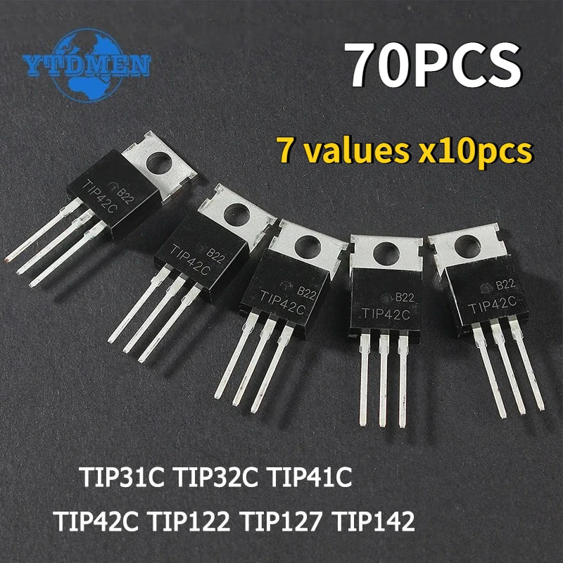 35/70pcs 7values Transistor Kit TIP31C TIP32C TIP41C TIP42C TIP122 TIP127 TIP142 PNP NPN TO-220 Transistors Set