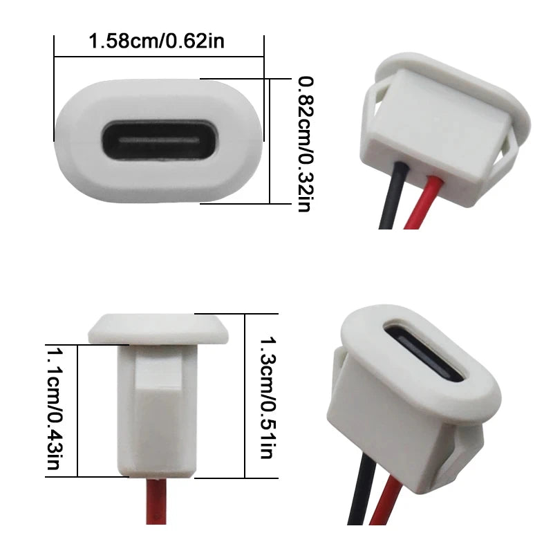 2 4 6 Pin USB-C Type Waterproof USB Connector Direct Compression Female Base Female Socket Charging Interface With Welding Wire