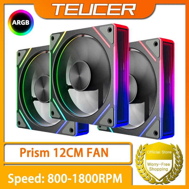 TEUCER Prism  ARGB PC Fan 12cm Computer Case Fan Kit Water Cooler 4pin PWM 5V 3PIN Cooling Fans