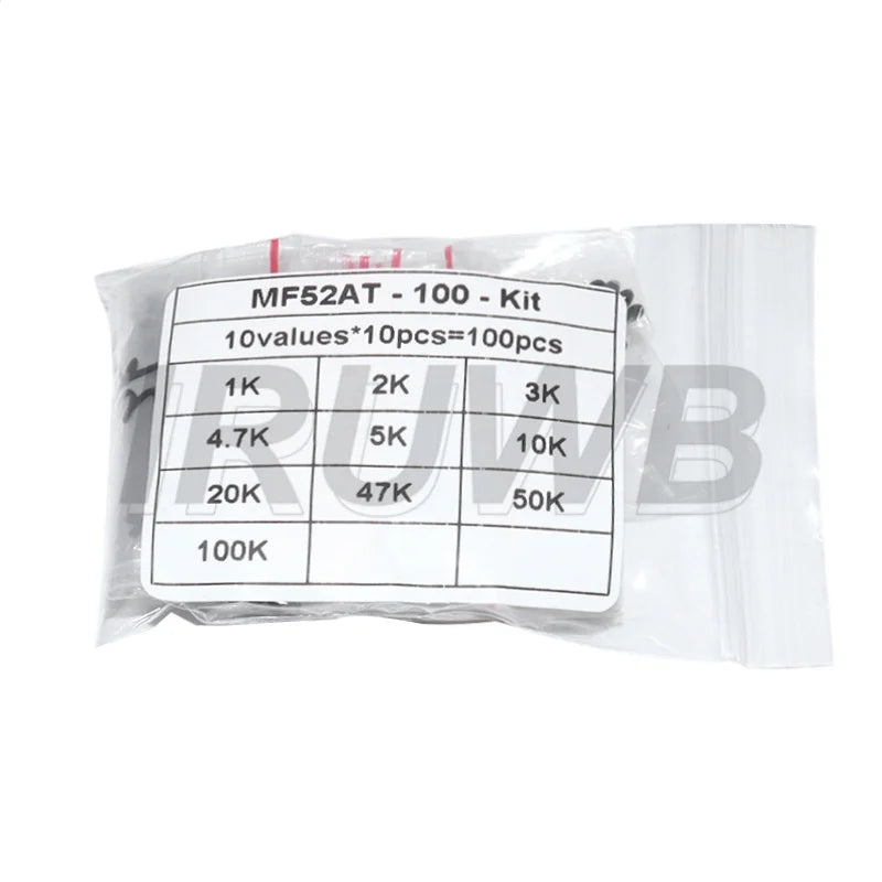 100pcs NTC-MF52AT 1K 2K 3K 4.7K 5K 10K 20K 47K 50K 100K +-5% 3950B 10value*10pcs NTC Thermistor Resistor Kit