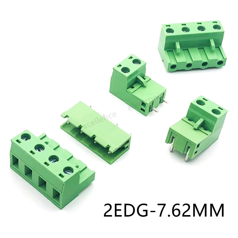 5Sets 7.62MM Terminal Block 2/3/4/5/6/7/8P 2EDG-7.62 Male/Female Straight Curved Needle Socket PCB Wire Connector