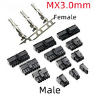 10Set Molex 3.0mm Plug-in Male Female Housing Terminals Connector 2*1/2/3/4/5/6/7/8/9/10/11/12P MX3.0mm Double Row Connector