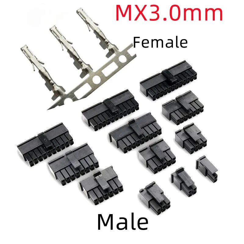 10Set Molex 3.0mm Plug-in Male Female Housing Terminals Connector 2*1/2/3/4/5/6/7/8/9/10/11/12P MX3.0mm Double Row Connector
