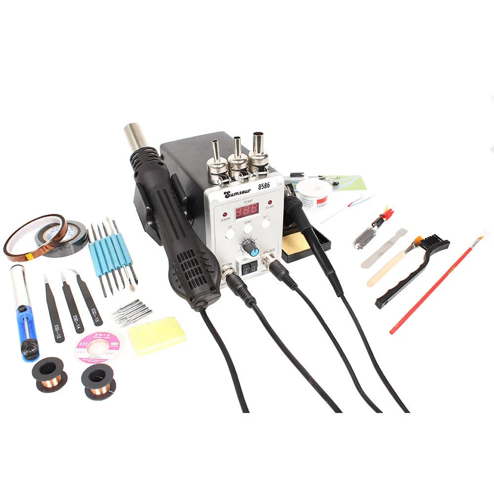 2 in 1 Soldering Station 8586  Digital Display SMD Rework Hot Air Gun Solder Iron 220V ESD Welding Desoldering Repair Tools