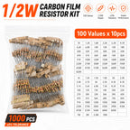 Carbon Film Resistor Kit 1/8W 1/4W 1/2W 1W 2W 3W 5W 5% 4 Band Through Hole Axial Lead Resistor DIY Electronic Components