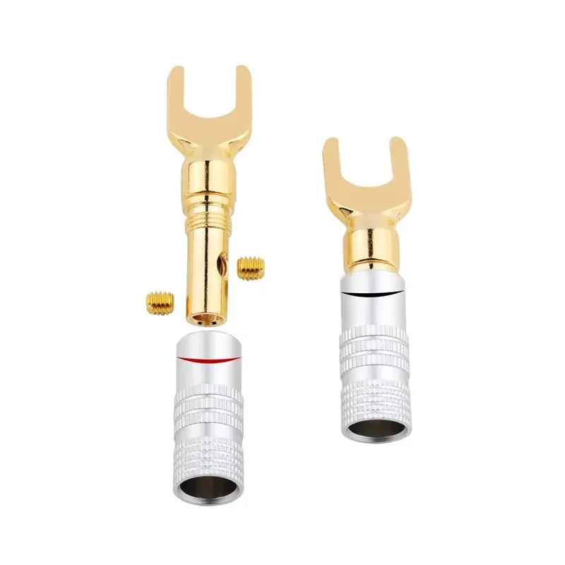 Gold Plated Y U Shape Banana Plug Audio Speaker Plugs Screw Fork Spade Cable Wire Connector