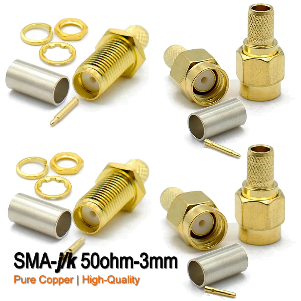 SMA Male Female RP-SMA Plug Connector Nut Bulkhead Crimp 50-3 RF Coax Adapter For RG58 RG142 RG400 LMR195 RG223 Coaxial Cable