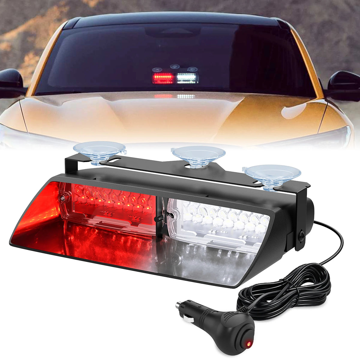 Nilight Bright LED Strobe Lights , Car Windshield Warning Flash Light with Suction Cups, Hazard Safety Lamp for Truck