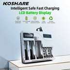 KOSHARE LED Smart Battery Charger For AA AAA Ni-MH Ni-Cd 9V Batteries 18650/16340/14500/21700 /26650/32650 Lithium Battery