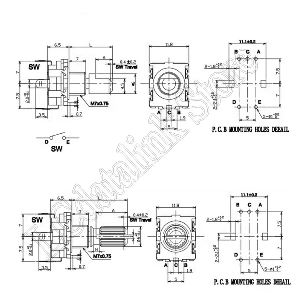 1 Box EC11 Half / Plum Shaft Encoder Switch Kit 5 Pin 20 Position Rotary Encoder Code Switches Handle Long 15mm 20mm