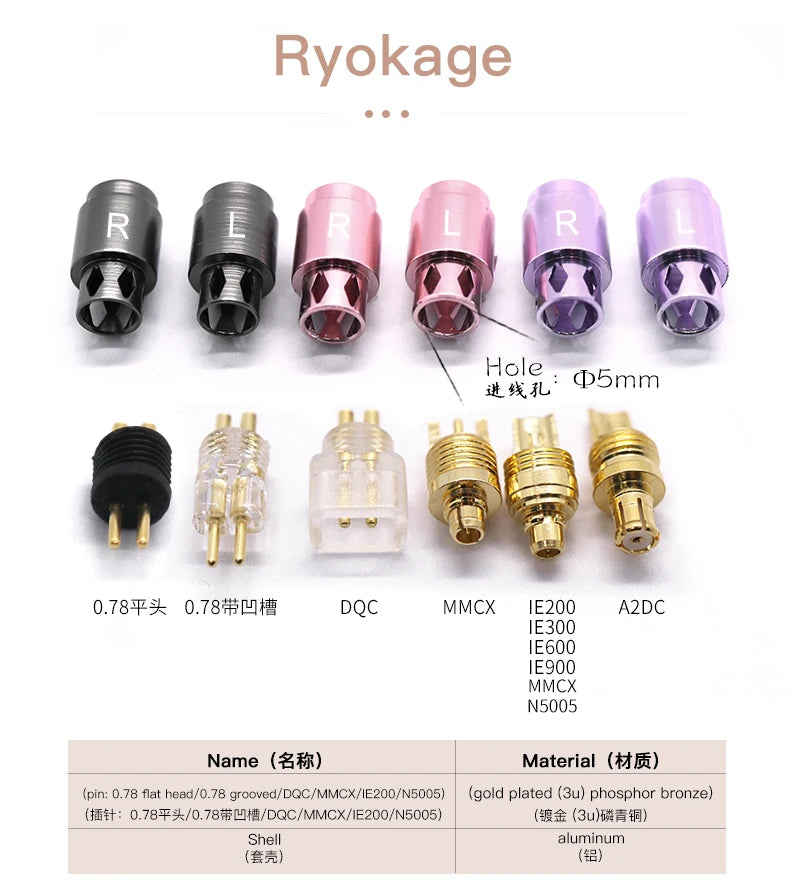 HAKUGEI Ryokage DIY Custom Pin 0.78 Mmcx Qdc Flat 0.78 Ie200 Ie600 Ie900 A2DC N5005