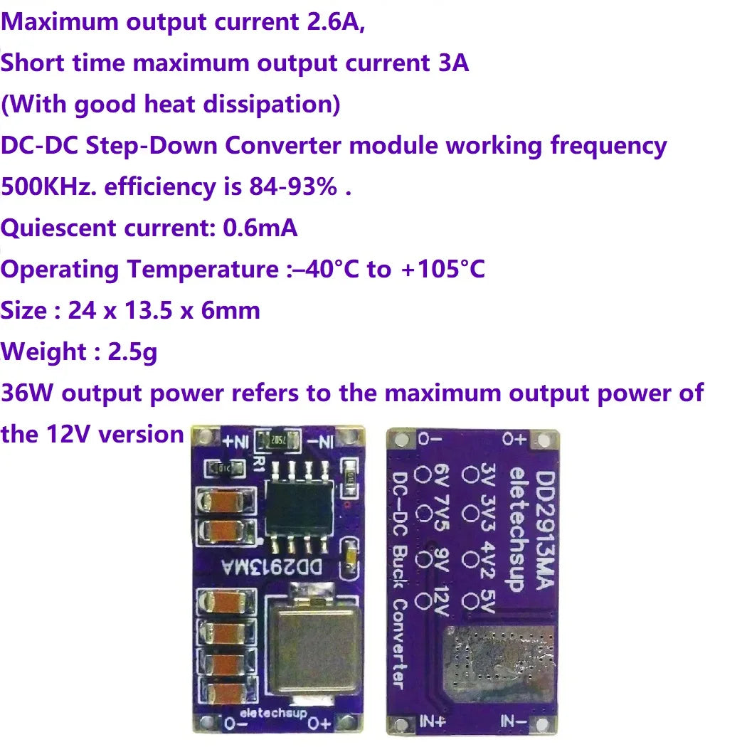 DC 5-30V to 3V 3.3V 4.2V 5V 6V 7.5V 9V 12V Power Supply 36W Synchronous DC-DC Buck Converter Module for 3D Printer Motor LED
